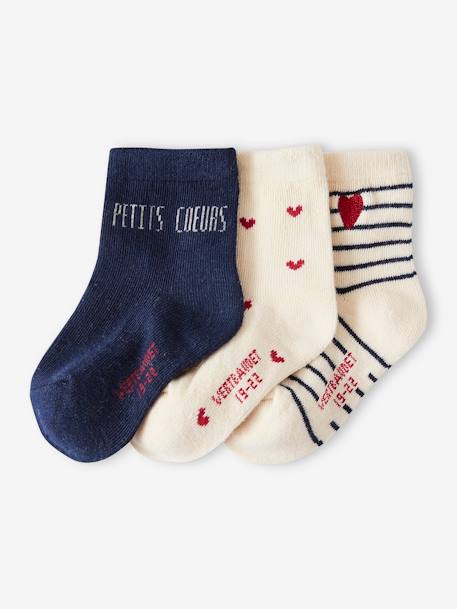 Pack of 3 Pairs of Hearts Socks for Baby Girls ecru 