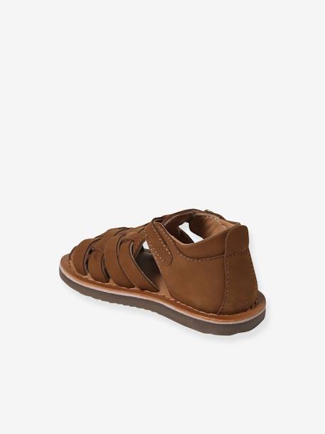 Closed Leather Sandals with Buckle for Babies brown+navy blue 