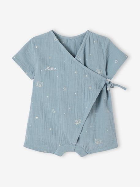 Cotton Gauze Short Pyjamas for Babies ecru+grey blue 