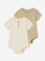 Baby-Bodysuits & Sleepsuits-Pack of 2 Bodysuits in Honeycomb Knit, Organic Cotton, for Newborns