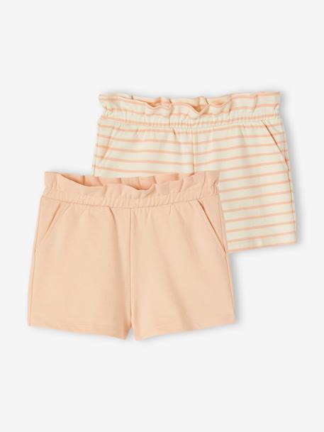 Pack of 2 Pairs of Shorts for Girls apricot+mauve+sweet pink 