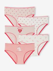 Girls-Underwear-Tights-Pack of 5 Briefs in Organic Cotton, Hearts & Unicorns, for Girls