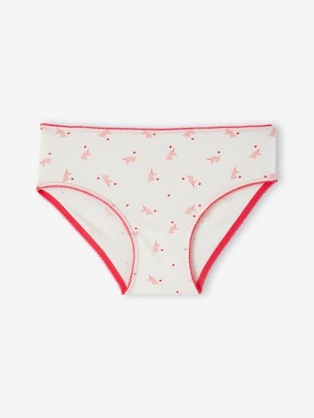 Pack of 5 Briefs in Organic Cotton, Hearts & Unicorns, for Girls rose 