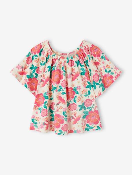 T-Shirt Blouse with Butterfly Sleeves for Girls ecru+multicoloured 