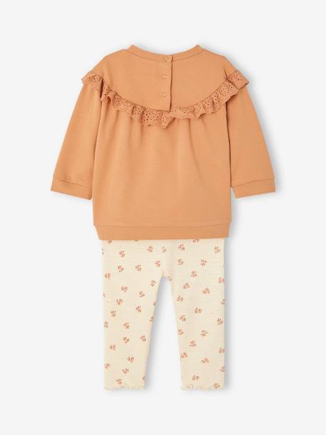 Ruffled Sweatshirt + Leggings Combo for Babies caramel+fuchsia 