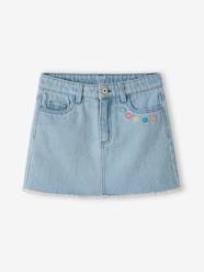 -Denim Skirt with Embroidered Flowers, for Girls