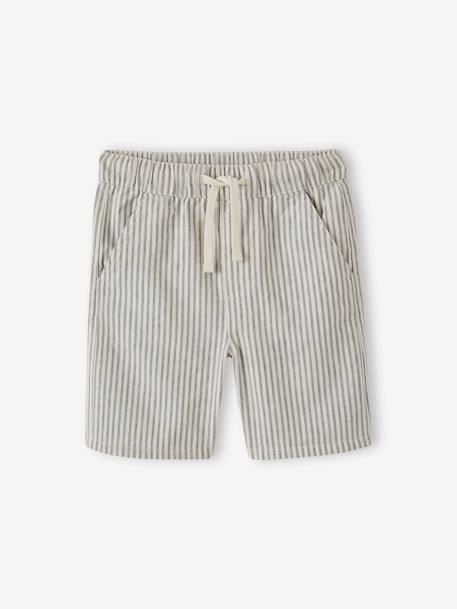 Cotton/Linen Bermuda Shorts for Boys aqua green+striped blue 