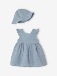 Dress & Bucket Hat Combo in Cotton Gauze for Newborns