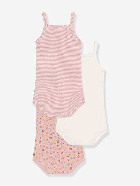 Pack of 3 Strappy Bodysuits by PETIT BATEAU pale pink 