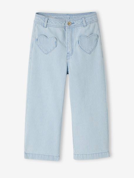 Wide Cropped Trousers with Heart Pockets for Girls stone+striped blue 