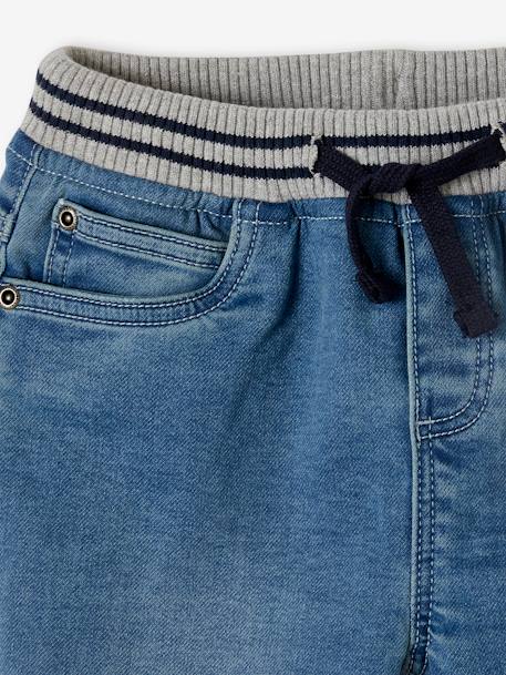 Bermuda Shorts in Denim-Effect Fleece for Boys, Easy to Put On denim grey+double stone+stone 