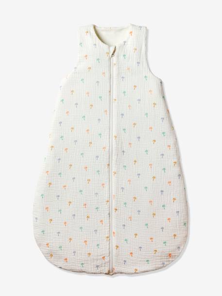 Summer Special Baby Sleeping Bag in Cotton Gauze with Central Opening, Palm Trees multicoloured 