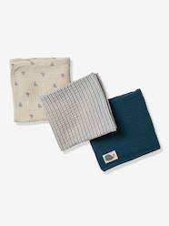 Pack of 3 Muslin Squares in Cotton Gauze, Navy Sea