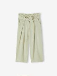 Cropped, Wide Leg Paperbag Trousers in Cotton Gauze for Girls