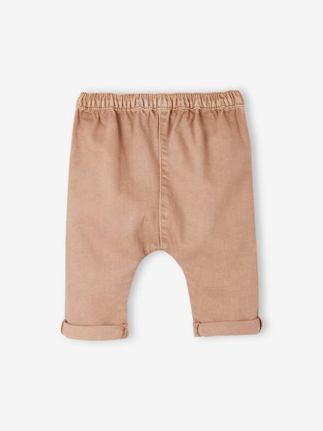 Embroidered Harem-Style Denim Trousers for Babies bleached denim+cappuccino 