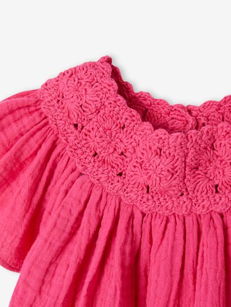 Cotton Gauze Blouse with Crochet Neckline for Babies fuchsia 