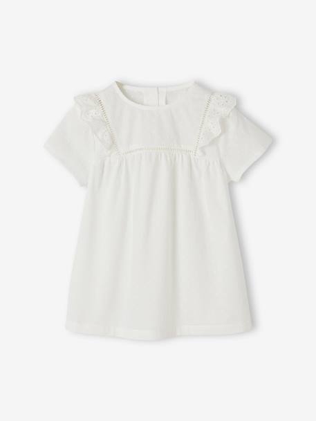 Short Pyjamas in Cotton Voile with Plumetis & Broderie Anglaise for Girls ecru 