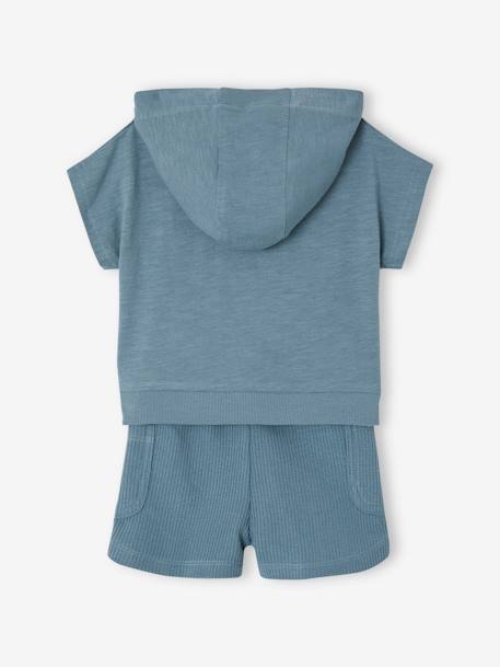 Hoodie & Honeycomb Shorts Combo for Babies peacock blue 