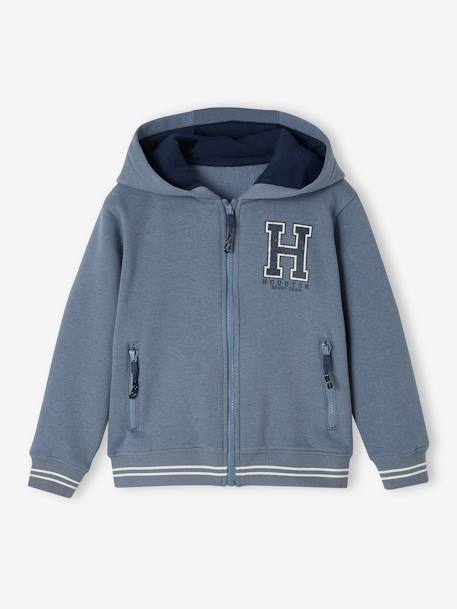 Zipped Sports Jacket with Hood for Boys grey blue+marl grey+navy blue+red 