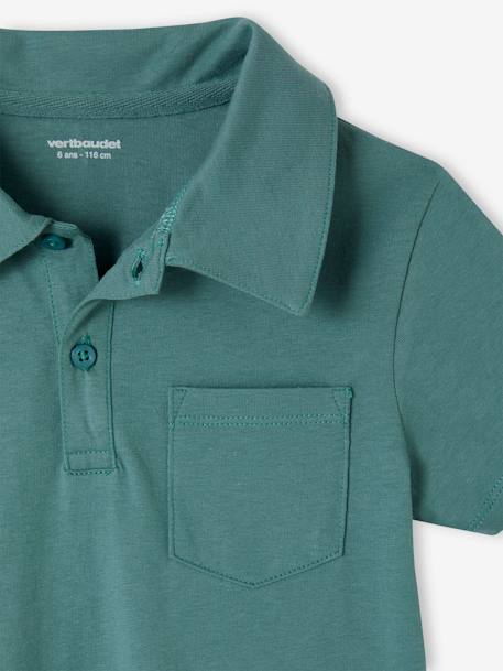 Set of 2 Plain, Short Sleeve Polo Shirts, for Boys aqua green+BLUE LIGHT SOLID WITH DESIGN 