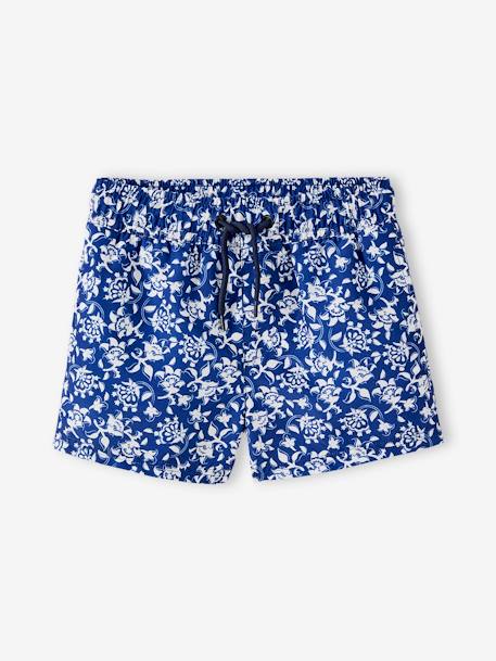 Swim Shorts with Stylised Flowers Print for Baby Boys printed blue 