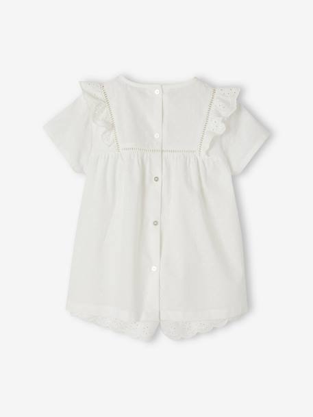 Short Pyjamas in Cotton Voile with Plumetis & Broderie Anglaise for Girls ecru 