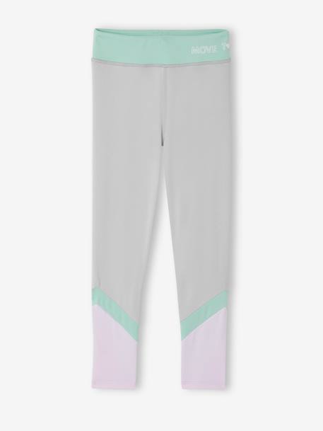 Sports Leggings in Techno Fabric, with Stripes, for Girls marl grey+rose 