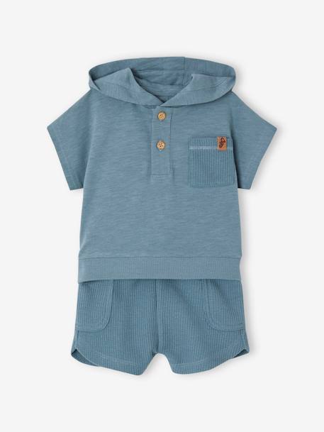 Hoodie & Honeycomb Shorts Combo for Babies peacock blue 