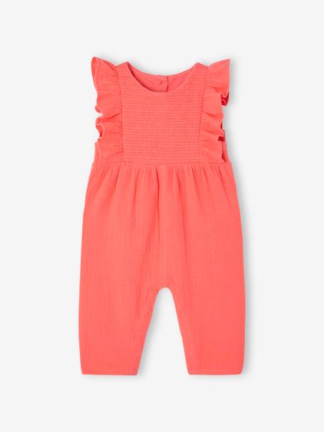 Cotton Gauze Jumpsuit for Babies coral+ecru 
