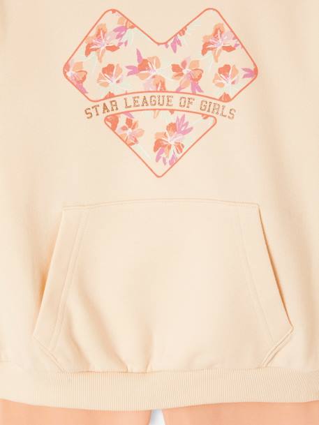 Sports Combo: Heart Sweatshirt & Techno Fabric Leggings for Girls ecru+peach 