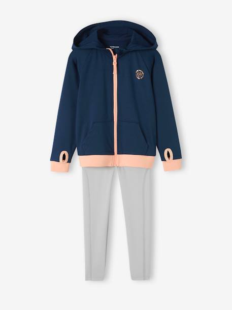 Sports Combo, Zipped Jacket & Leggings in Techno Fabric, for Girls navy blue 