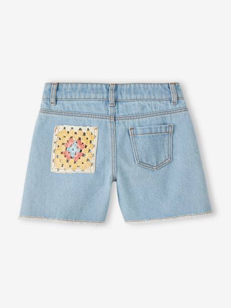 Denim Bermuda Shorts, Crocheted Pocket on the Back, for Girls bleached denim 