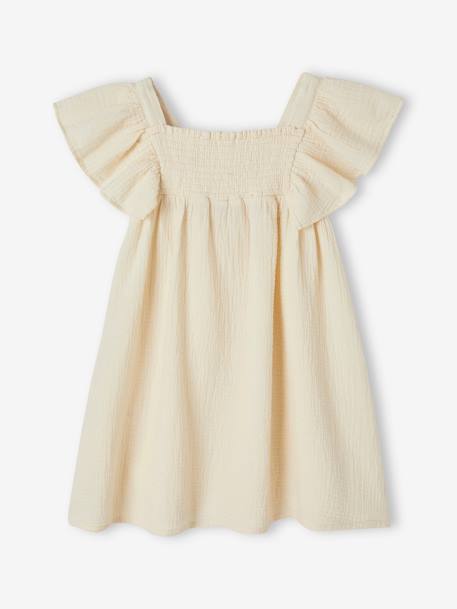 Cotton Gauze Dress with Detail in Fancy Crochet, for Girls ecru 