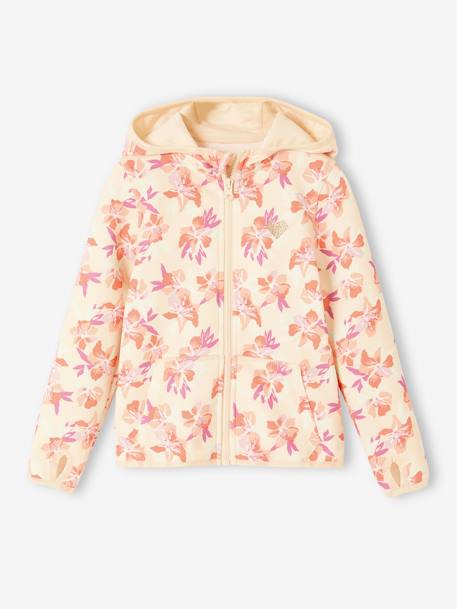 Sports Sweatshirt with Flower Print in Techno Fabric for Girls multicoloured 