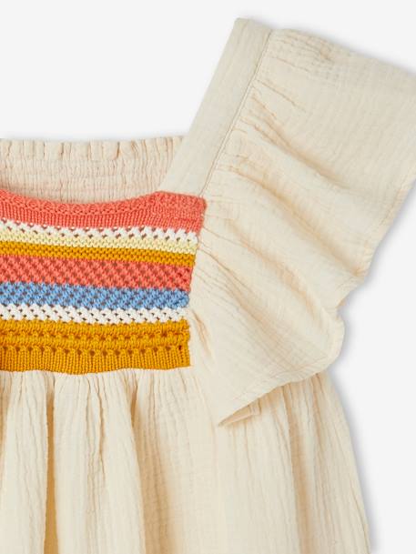 Cotton Gauze Dress with Detail in Fancy Crochet, for Girls ecru 