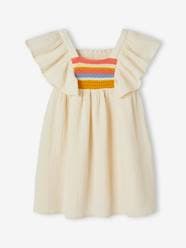 -Cotton Gauze Dress with Detail in Fancy Crochet, for Girls