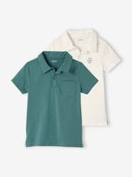 -Set of 2 Plain, Short Sleeve Polo Shirts, for Boys