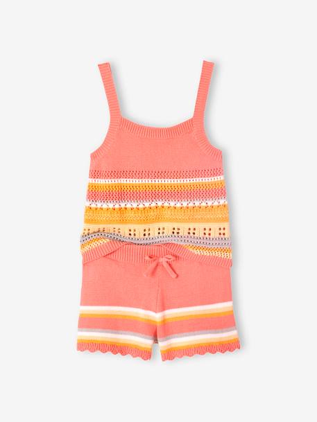 Top + Shorts Combo in Fancy Knit for Girls peach 