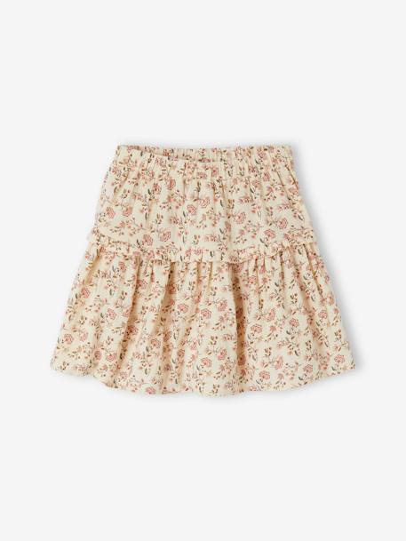 Floral Cotton Gauze Skirt, for Girls ecru+printed white 