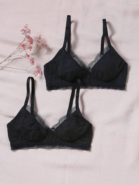 Pack of 2 Bras in Organic Cotton & Lace, for Maternity black 