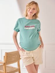 -Plain T-Shirt with Message, in Organic Cotton, for Maternity