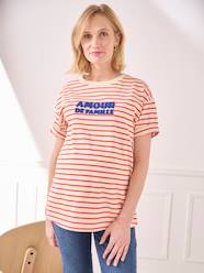 Maternity-Striped T-Shirt with Message, in Organic Cotton, for Maternity