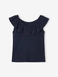 Girls-Tops-T-Shirts-Top with Ruffle, in Pointelle Knit, for Girls