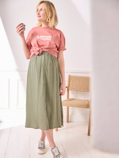 Plain T-Shirt with Message, in Organic Cotton, for Maternity mint green+tomato red 
