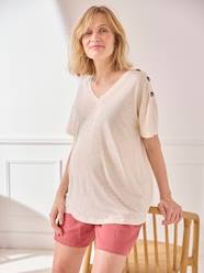 V-Neckline T-Shirt in Linen & Viscose, for Maternity