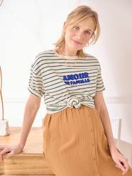 Maternity-Striped T-Shirt with Message, in Organic Cotton, for Maternity