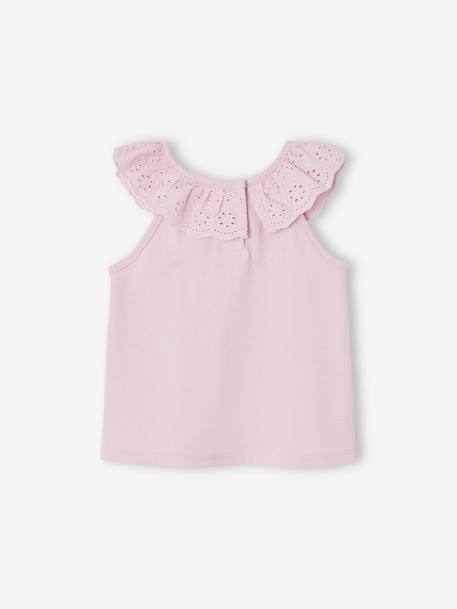 Sleeveless Blouse with Ruffle in Broderie Anglaise for Babies lilac 