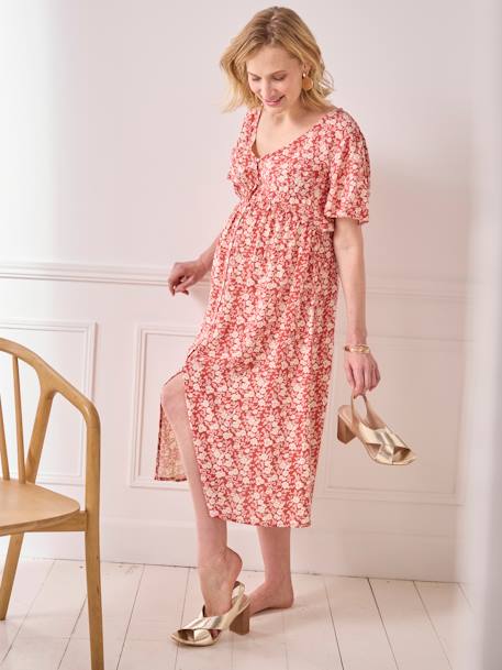 Long Buttoned Dress, Maternity & Nursing Special tomato red 