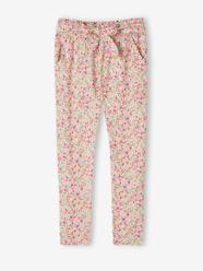 Fluid Cropped Trousers with Floral Print, for Girls