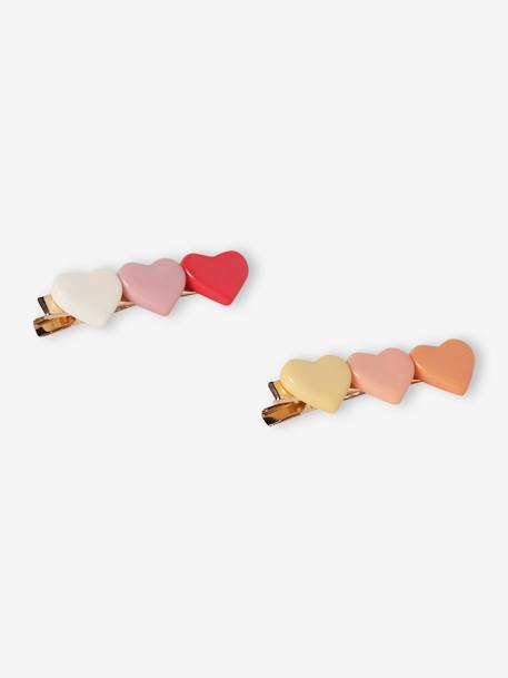 Set of 2 Hearts Hair Clips for Girls coral 